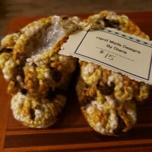 Hand Made Designs by Diana Yellow and Brown Crochet Baby Booties